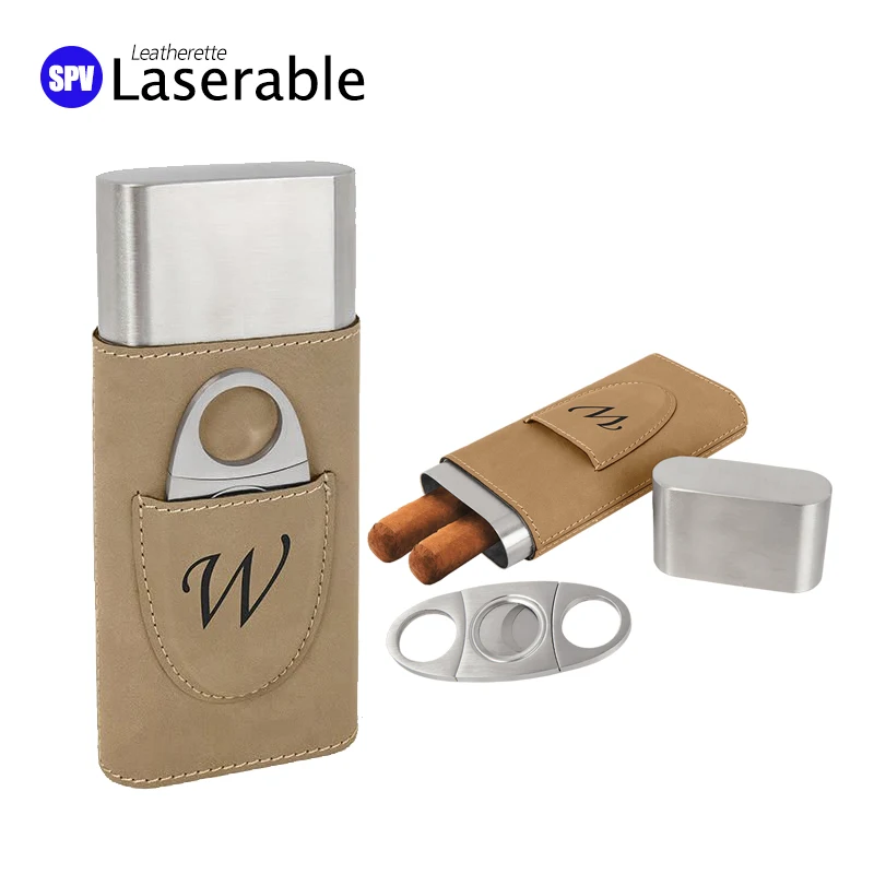 Custom Laser-Engraved Logo Leatherette Stainless Steel Humidor Cigar Cabinet Box Travel Case