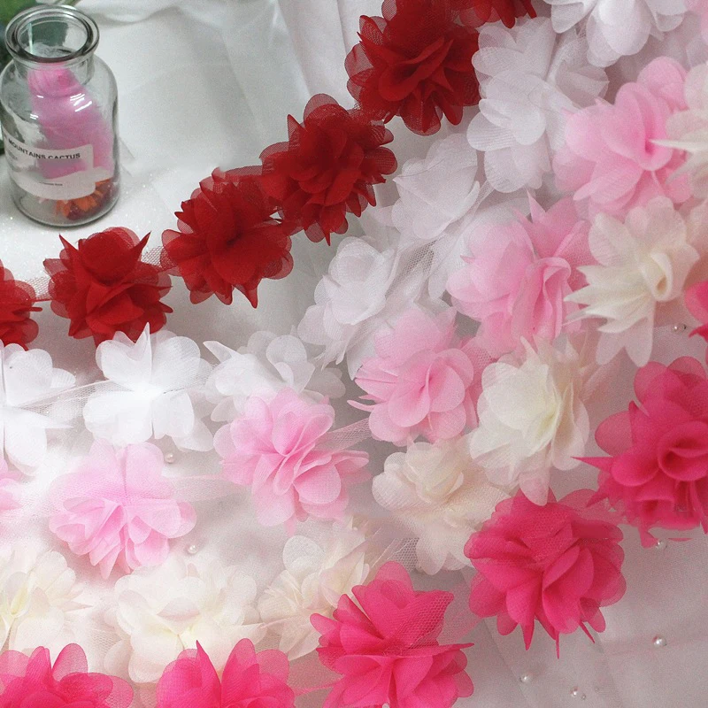 Factory sales 8cm8 leaves 3d chiffon flowers handmade clothing accessories lace trim