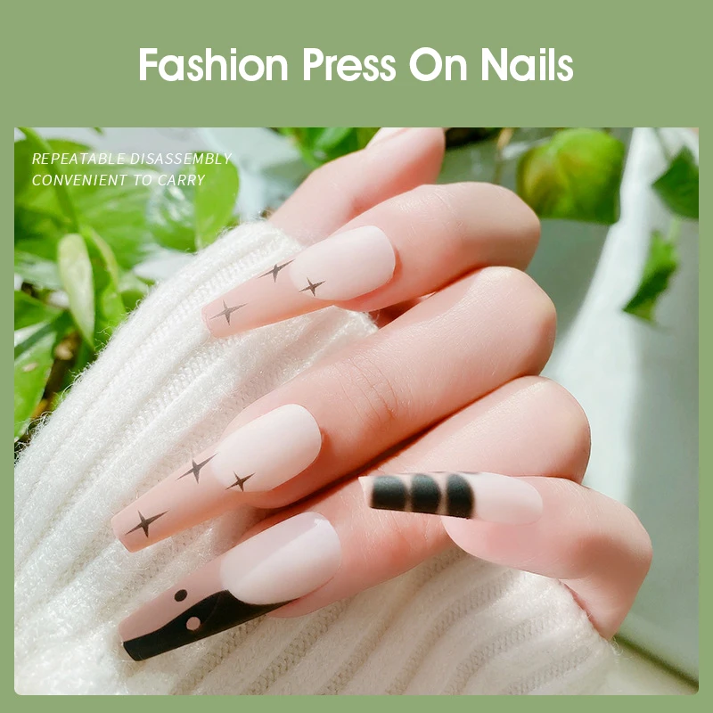 ROSALIND extra long fancy press on gel polish nails set quick reusable 24pcs stick on false nails kit with jelly adhesive