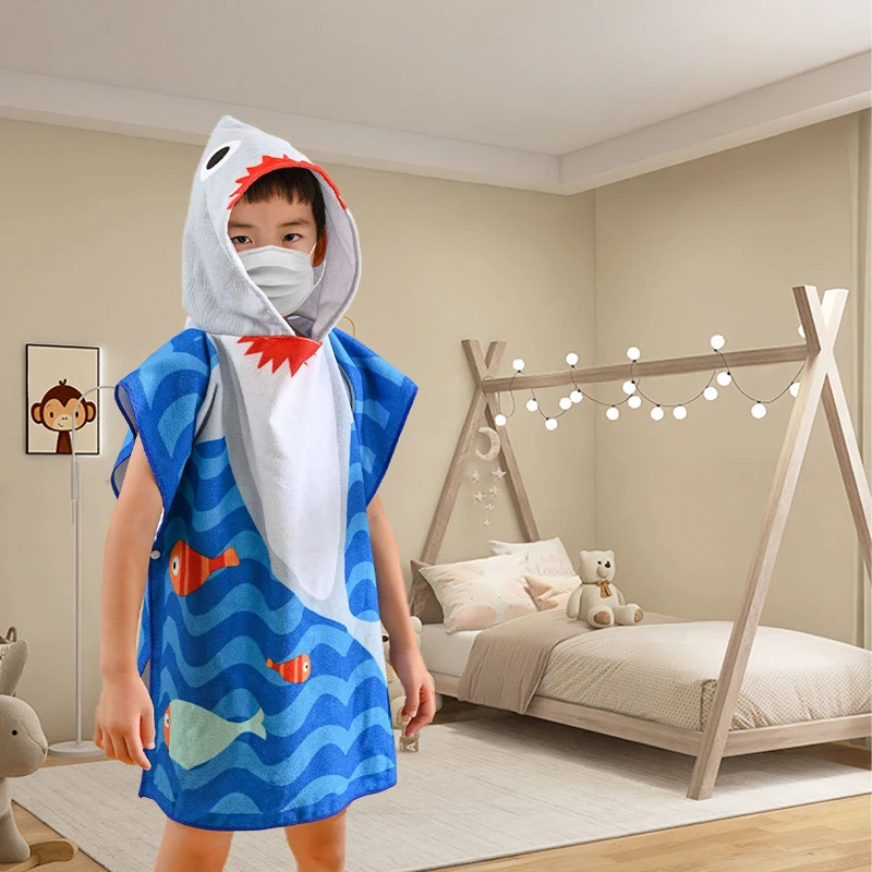 High quality children hooded printed cape Mermaid beach cape wearable children cartoon surf bath towel