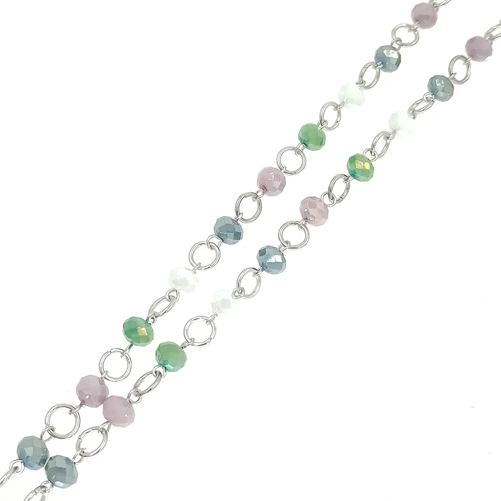 Faced Beads Lanyards for Keys ID Badge Holder Chain ID Necklaces High Quality Custom Glass Stainless Steel Birthday Gifts Women