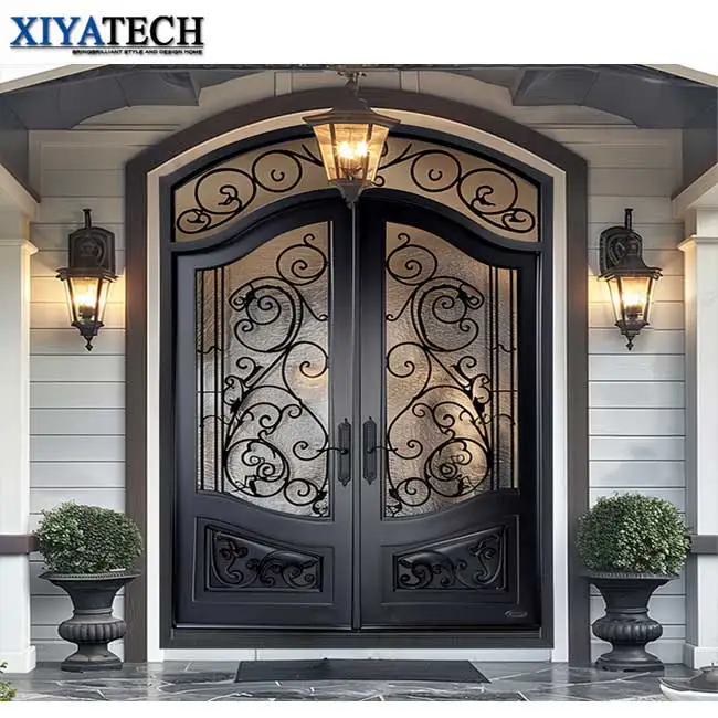 XIYATECH Manufacturer House Main Entrance Metal Door Exterior Front Entry Rustic Decorative Wrought Iron Double Doors
