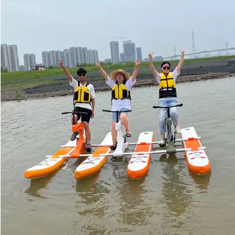 Wholesale 2024 New tandem tricycle lake sea floating inflatable electric water bike pedal boats floating bicycle for sale