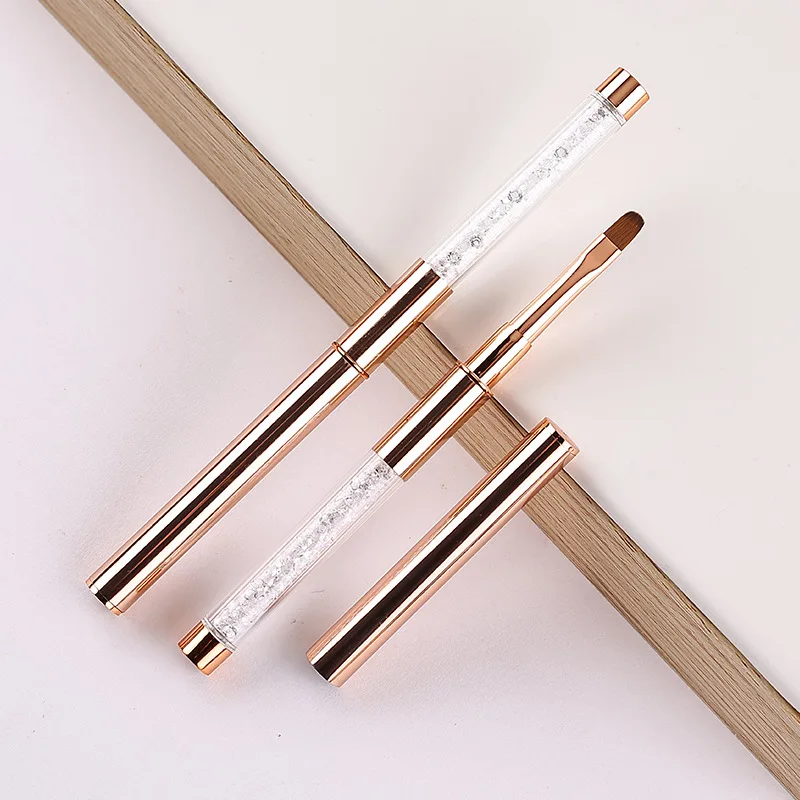 High Quality 3D Nail Art Brush Set with Rose Gold Rhinestone Handle Cusotom Kolinsky Hair Liner Metal Handle Pen Brush