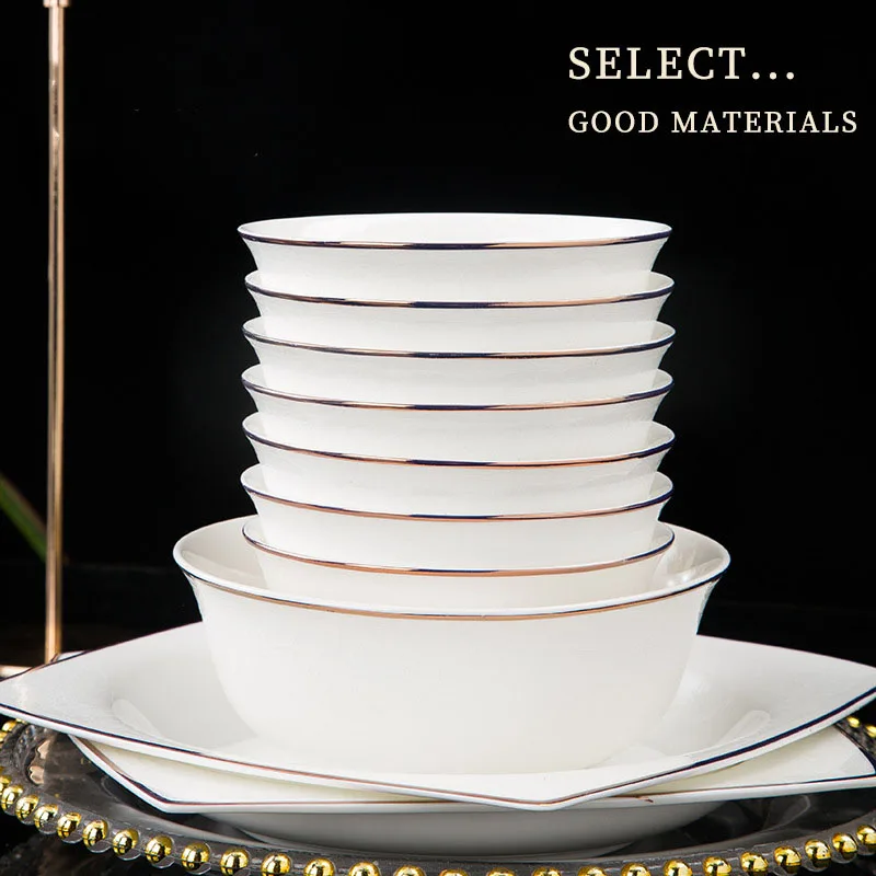 Jingdezhen Ceramic Dish Set Of Hand-Painted Gold Tableware Sixty Square Plate Set Modern Ceramic Tableware Set