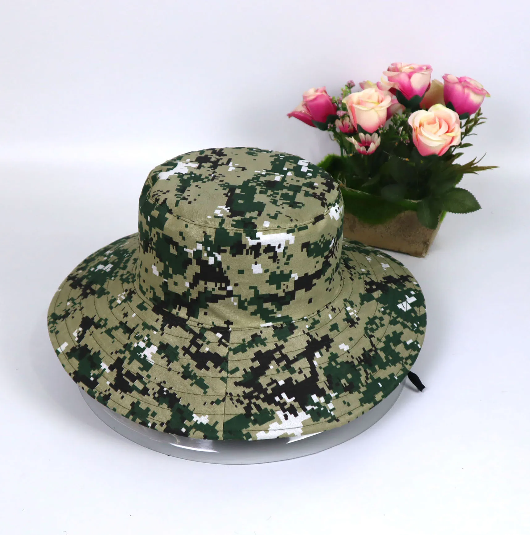Outdoor Hunting Camouflage Style Fisherman Cotton Bucket Hat Military With String For