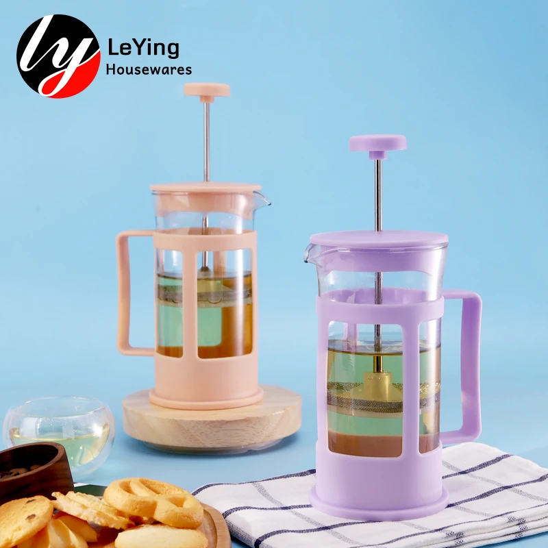 Cheap 300ml Yellow Color Hot Sale Tea Infuser Teapot Glass Travel Palm Restaurant  French Press Coffee Maker