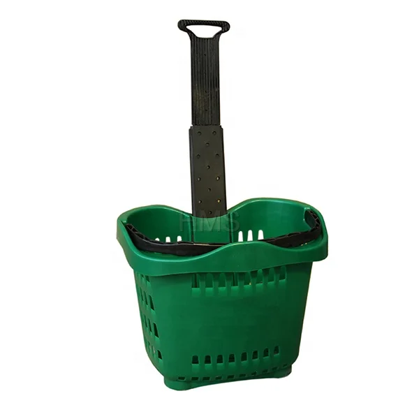 50L fruit & vegetable shopping basket plastic market basket with wheels