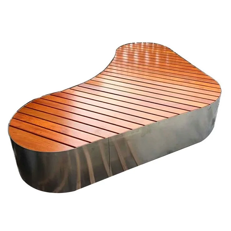 Mirror stainless steel wood and steel bench outdoor leisure metal park bench
