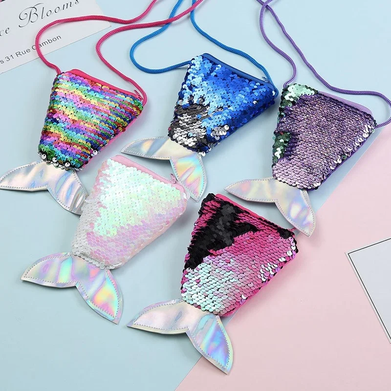 Популярная детская сумка через плечо Amazon, маленький кошелек с блестками русалки, модный кошелек принцессы zero, сумка на одно плечо для девочек