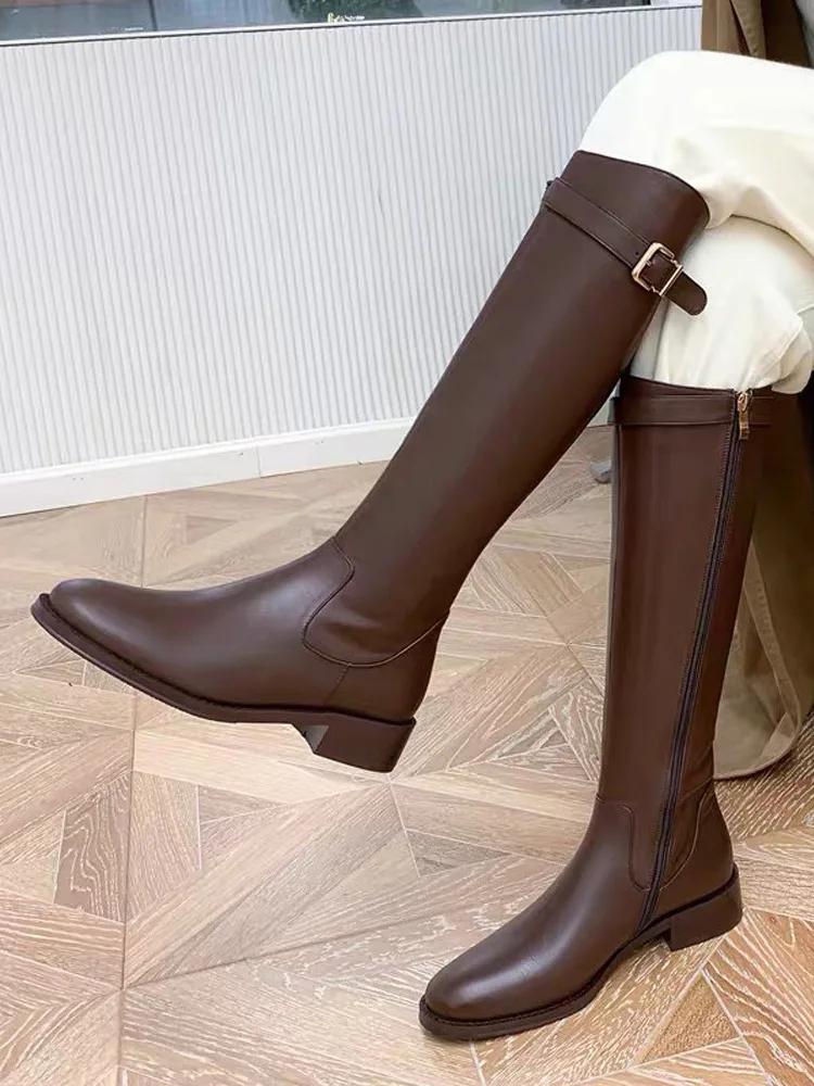 Winter Knight Brown Women Side Zippen Long Boots Shoes Hot Sale Fashion for Woman ZIP DY Rubber Solid Microfiber Tall Tube