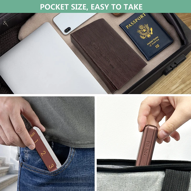 Wholesale PU Leather Pill Organizer 7 Day Weekly 21 Grid Travel Carry Leather Bag Medicine Box Tablet Container