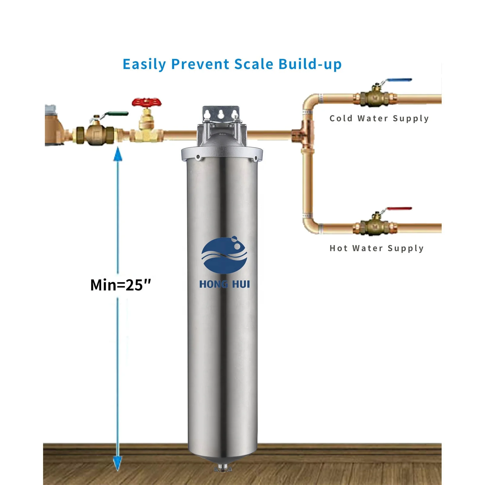 HONG HUI HMF-20B 20 Inch Stainless Steel Filter Housing Big Blue Whole House Water Filter Housing