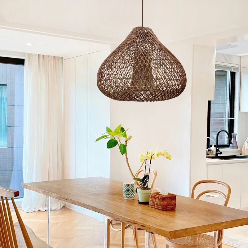 Elegant Rattan Lampshade Frame Decorative Lighting Vintage Home Decorative Ceiling Chandelier Shade