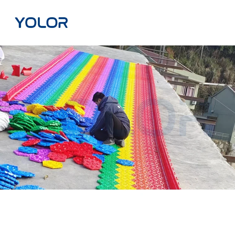 Customized Amusement Park Equipment Fun Park Plastic Snow Dry Slide Rainbow Large Outdoor Playground With Slide