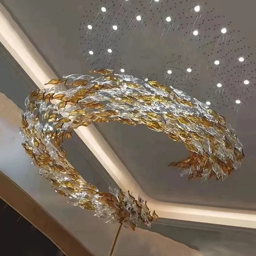 Роскошные потолочные подвесные светильники декоративные золотые витые стеклянные люстры для ресторана вестибюля гостиной виллы