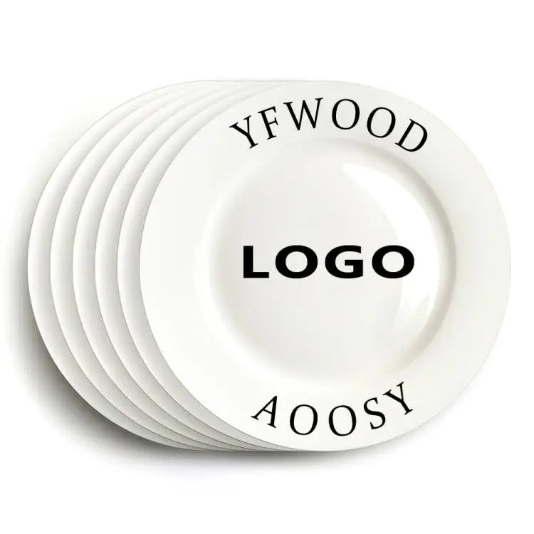 Custom Logo Bone China Plates in Bulk Wholesale Modern White Ceramic Dishes Plates for Catering