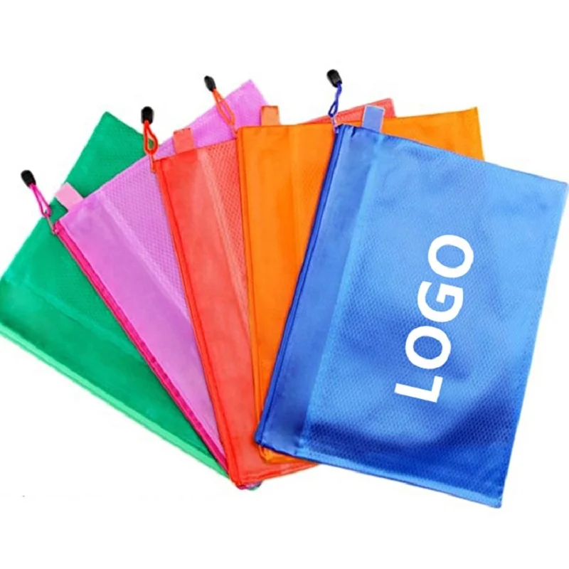 Custom Document Bag with LOGO Printed Double Layer File Bags Plastic PVC  Waterproof Zipper Pouch Promotional Zip Bags