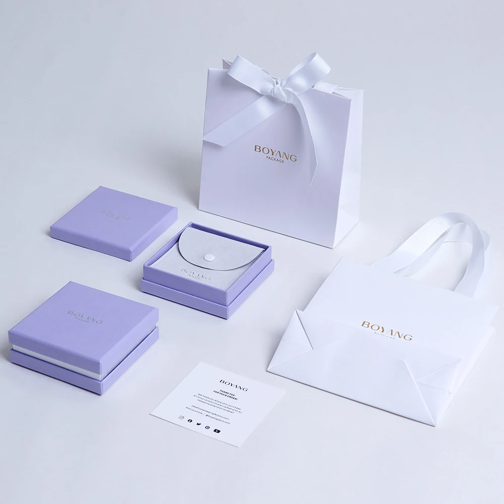 Customized Small Lid and Base Jewelry Paper Packaging Box with Paper Bag