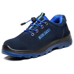 All Season Use Men Blue Suede Cow Leather Safety Shoes Steel Toe Puncture Resistant Work Shoes