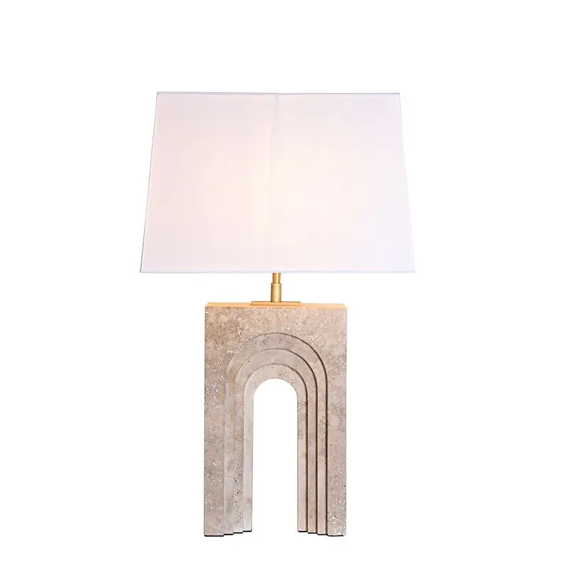 Living Room Furnishing Lighting Arched Door Natural Travertine Mable Stone Base Bedside Dimmable Desk Table Lamp
