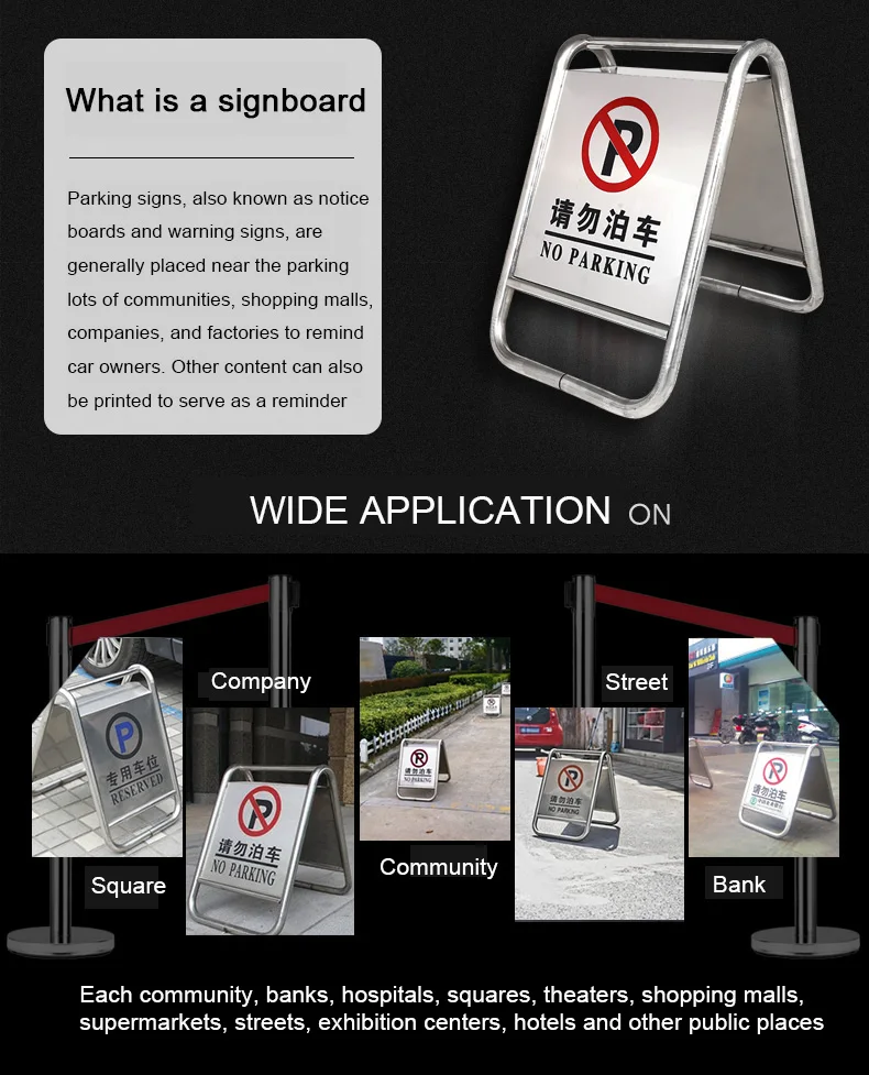 Portable Folding 201 Stainless Steel Parking Warning Sign Traffic Sign