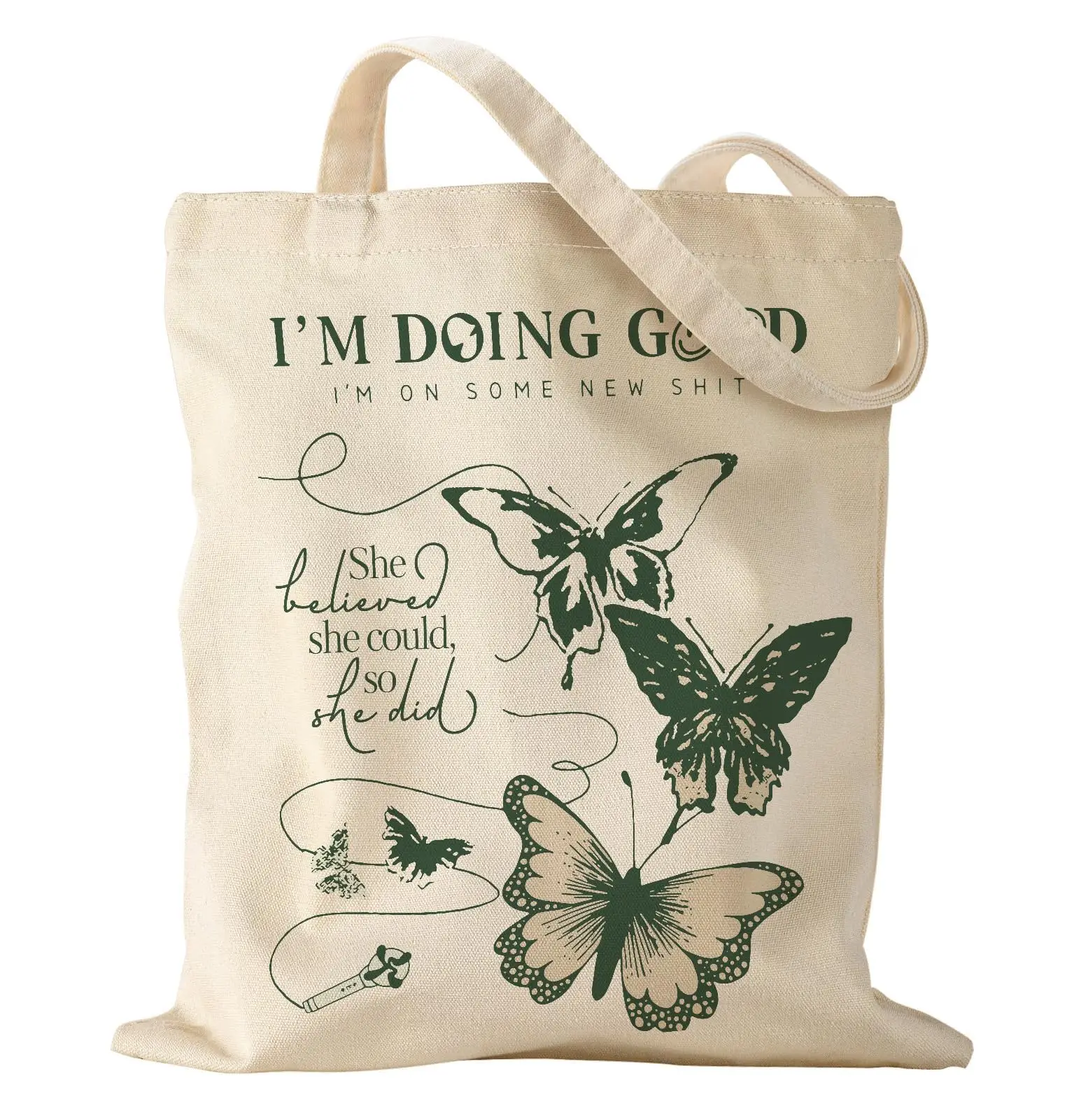 Personalised Customised Pattern Logo Large Capacity Shopping Bag Printed Butterfly Canvas Cotton Tote Bag