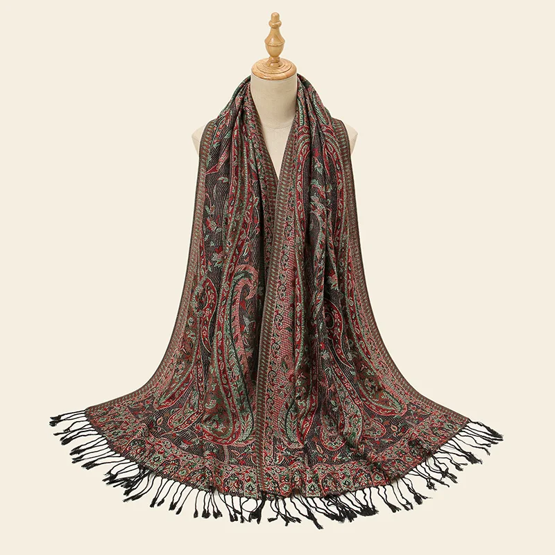 Fashion New Cashew Jacquard Hijab Paisley Scarf Soft Vintage Printed Hijab Cotton Pashmina Shawl Scarf For Women