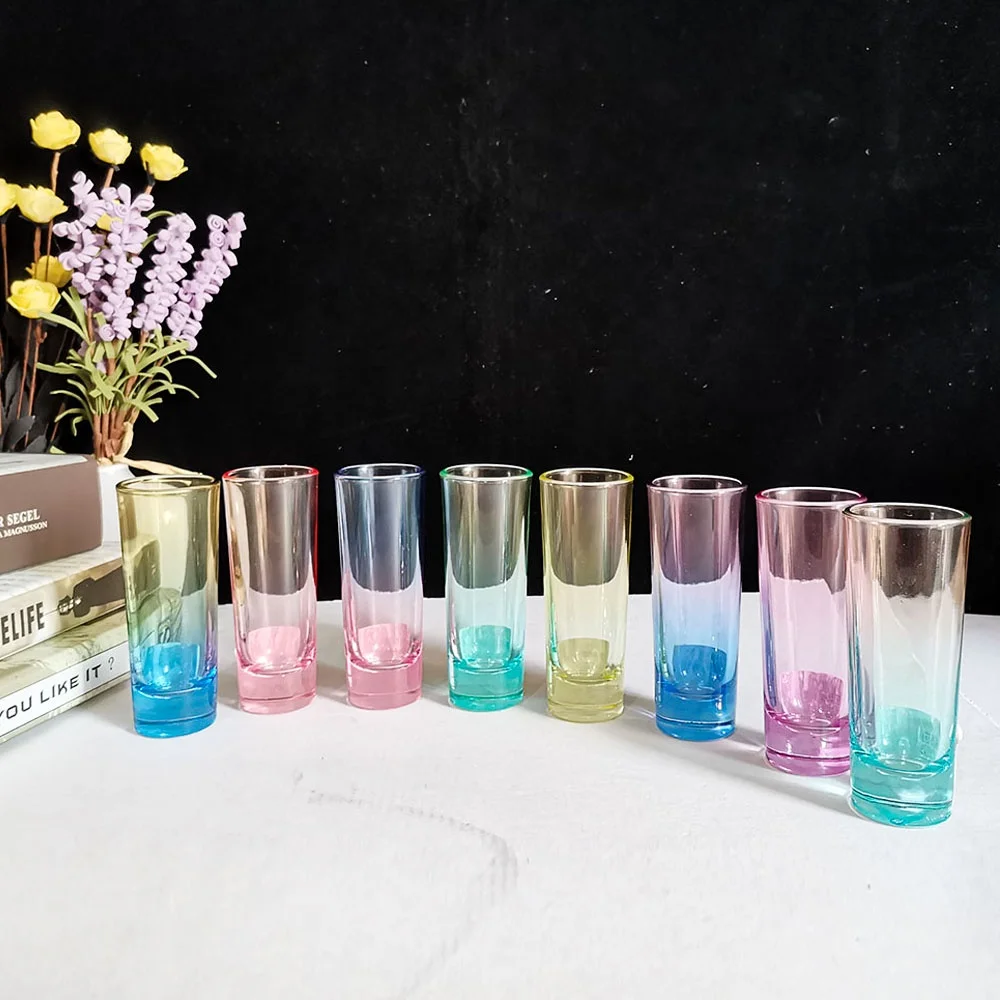 Custom Barware Small Long Thick bottom colored mini tumbler shot glass Liquor 2 oz shot glasses with logo for tourist souvenir