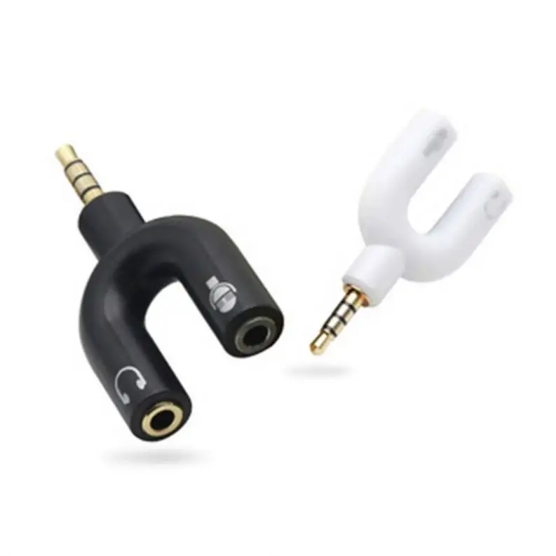 Earphone Splitter 3.5mm Audio Converter 1 Male To 2 Female U Shape Stereo 2 Way Headphone Adapters Converter R0883