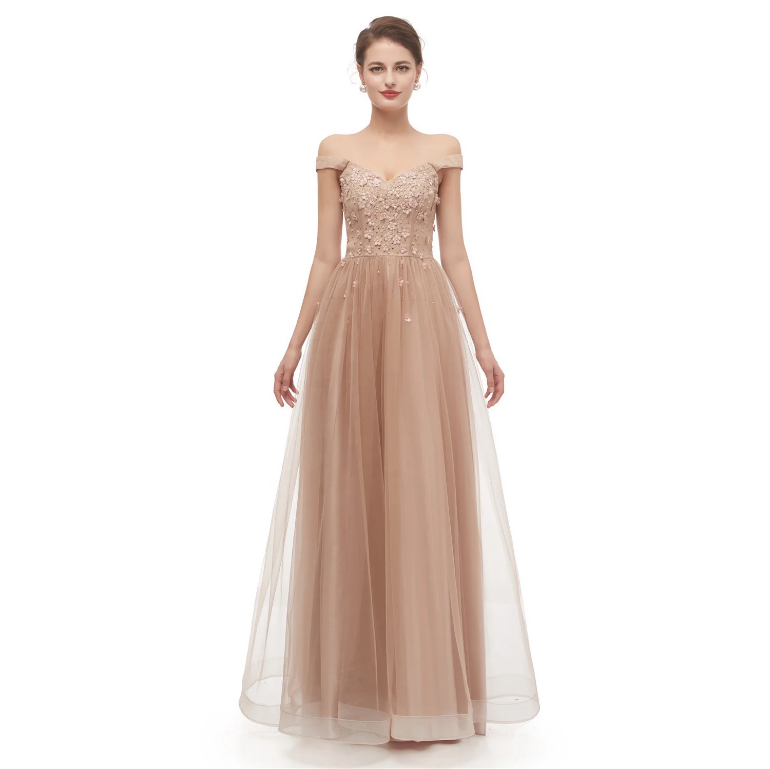 
Gorgeous Off the Shoulder 3D Flowers Appliques A Line Prom Dress Evening Gown 