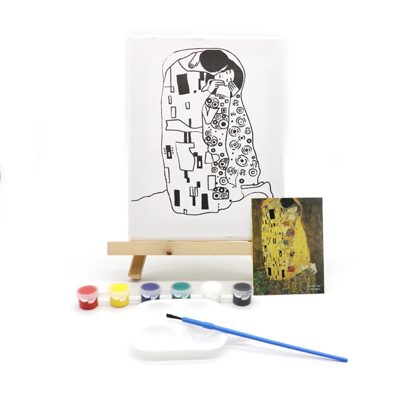 Artist famous painting hand painting Wooden frame world famous painting jigsaw graffiti frame with easel