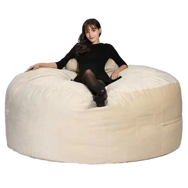 7Ft Big No Fillers Indoor Faux Fur Large Lazy Sofa Lounger Bean Bags Bed Couch Cover Giant Bean Bag Sofa Chair for Adult Kids