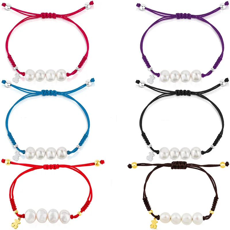 S925 sterling silver pearl bracelet popular hand woven hand rope Touses Bracelet Bear Girl gift