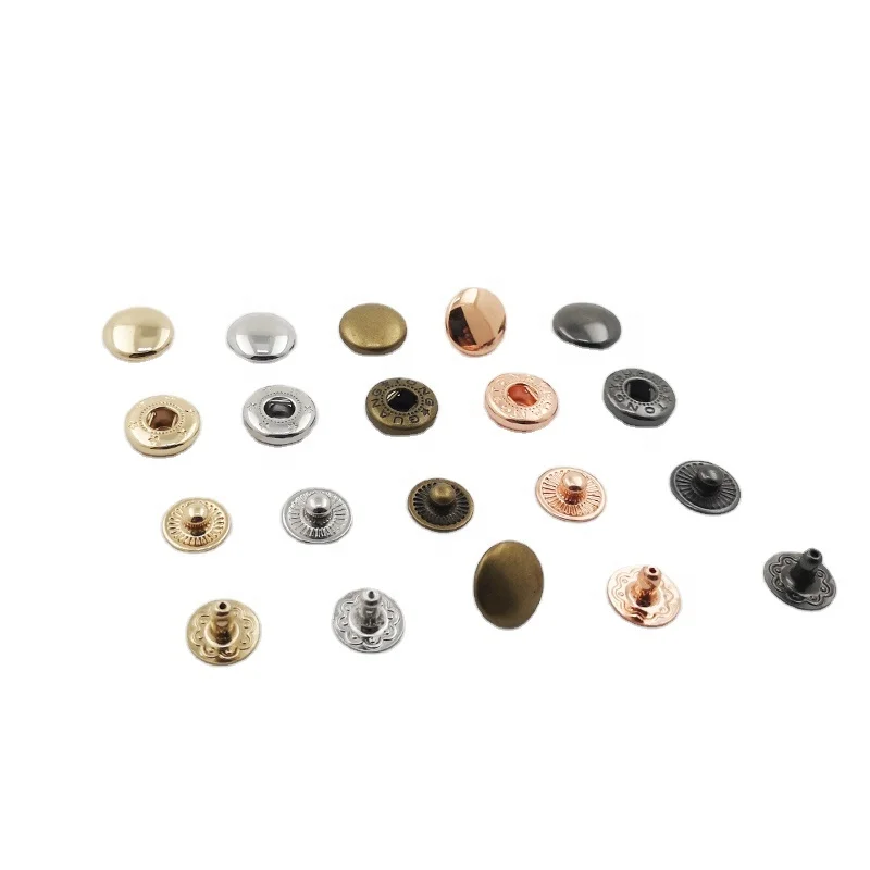 Wholesale 15mm light gold press button snap metal for fabric bag shoulder strap custom metal snap button