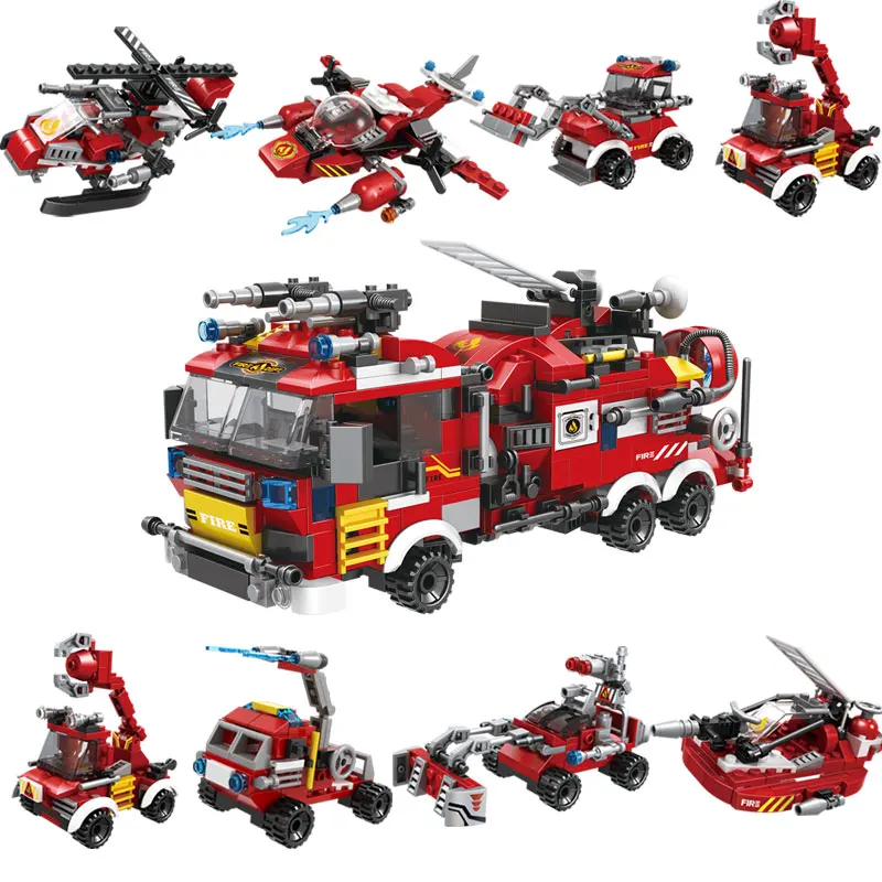 City Series Fire Truck 8 in 1 Building Blocks Toys with Small Figures DIY Assembly 805pcs Blocks Construction Toys for Kids