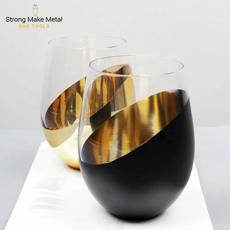 Creative bevel edge electroplating glass whiskey glass black gold Asian egg-shaped cup