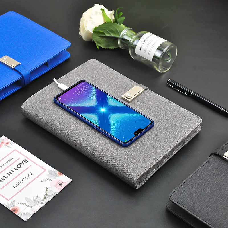 Dual-Purpose Wireless Charger Power Bank Notebook with Light-up Logo Promotional Charging Planner Business Gifts for Branding