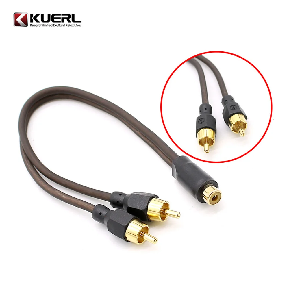 Car audio cable RCA one male plug to couple 2 RCA female signal wire for car amplifier