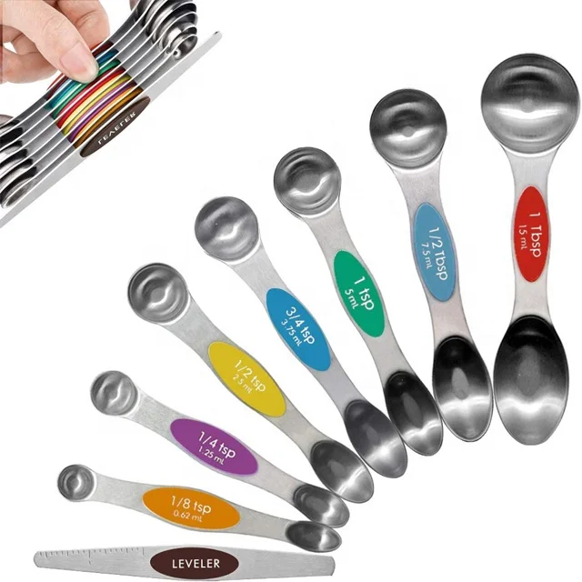 One Set Available 8pcs Magnetic Stainless Steel Measuring Spoons Set For Dry and Liquid Ingredients