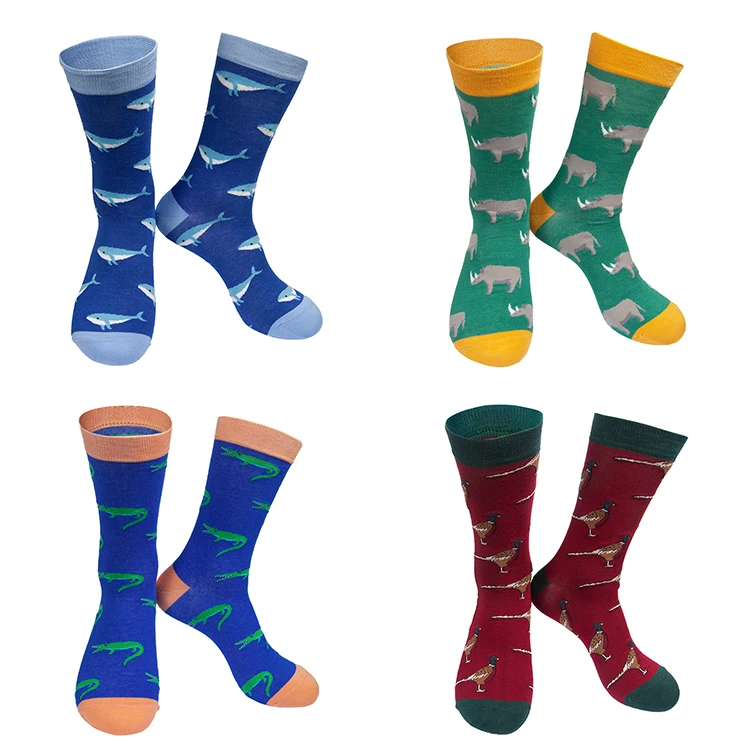 OEM High Quality Shark Rhinoceros Crocodile Animal Print Socks Custom LOGO Fabric Bamboo Socks Turkey