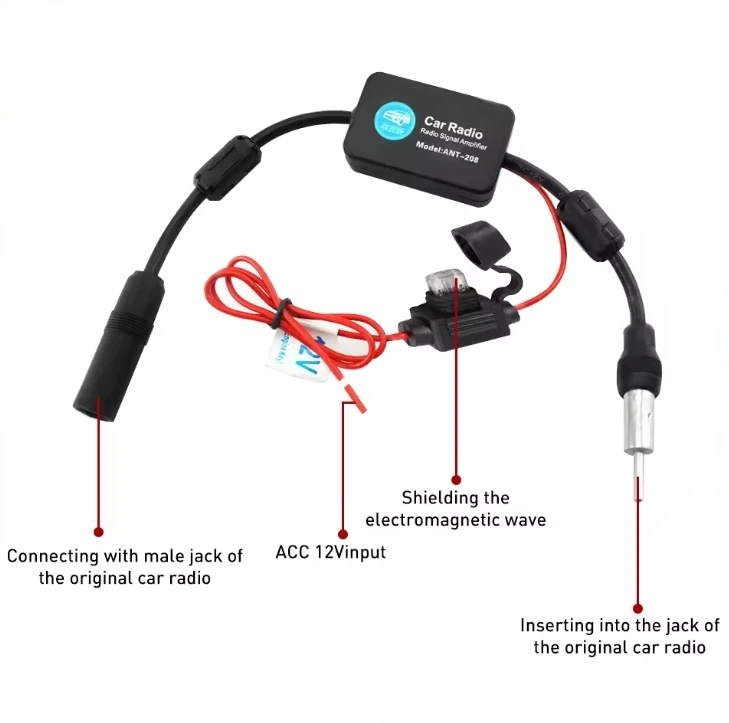 Auto Car Radio FM Antenna Signal Booster Honda Male To Female Car FM Signal Amplifier Amp Amplifier 12V Signal Antenna  For VW