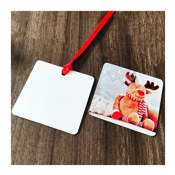 Wholesale 2 Sided Square Shape Sublimation Aluminum Christmas Ornament Gloss White Blank Printable Sublimation Metal Ornaments
