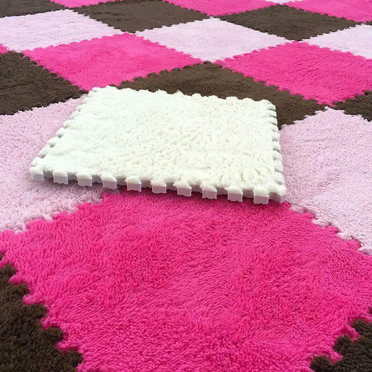 Washable EVA Long Hair Shaggy Square Flooring Mat DIY 1 CM Thick Colourful Fluffy Patchwork Rug