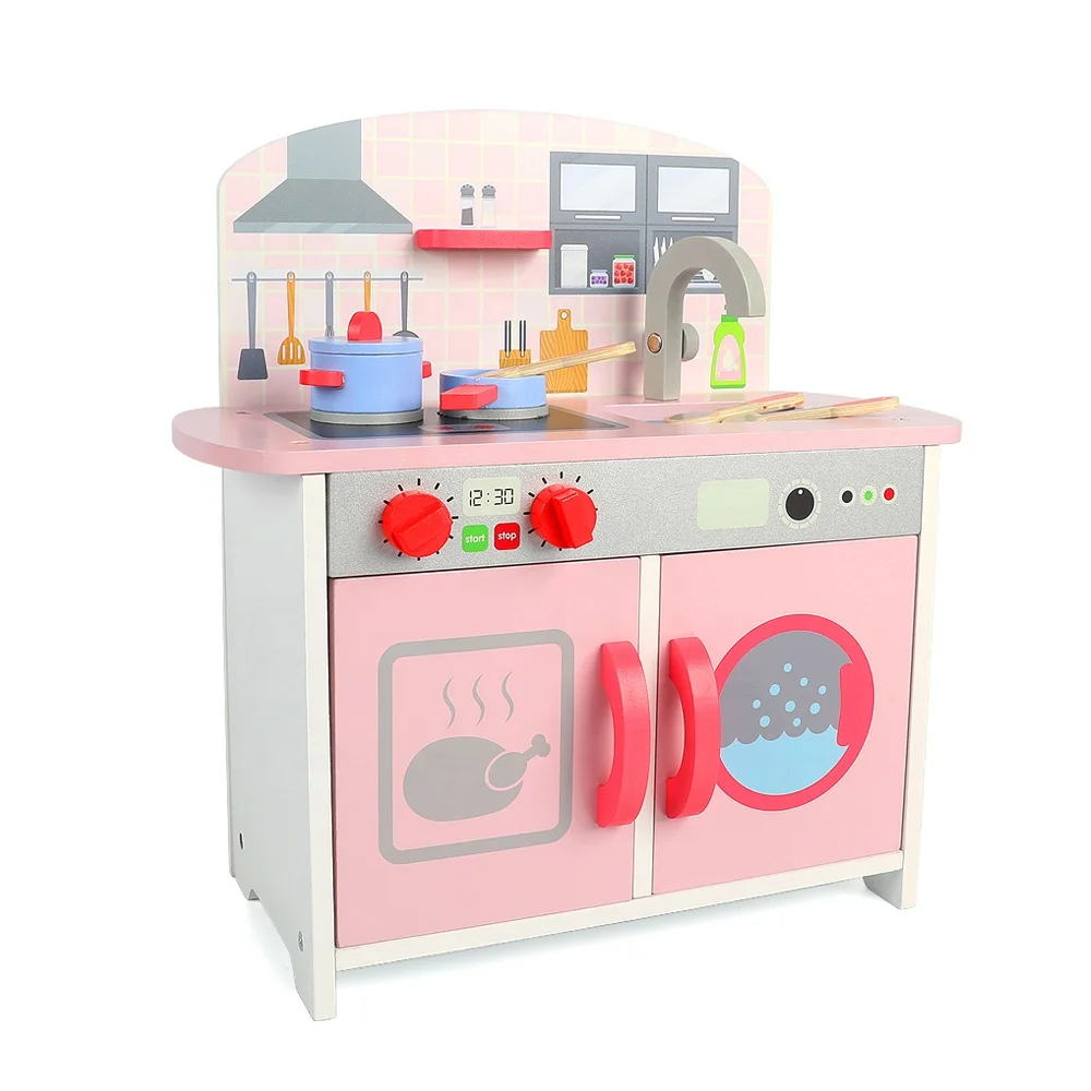 children cook kitchen ware Pretend Play Kids Baking Cooking Set pink wooden Kitchen Toys