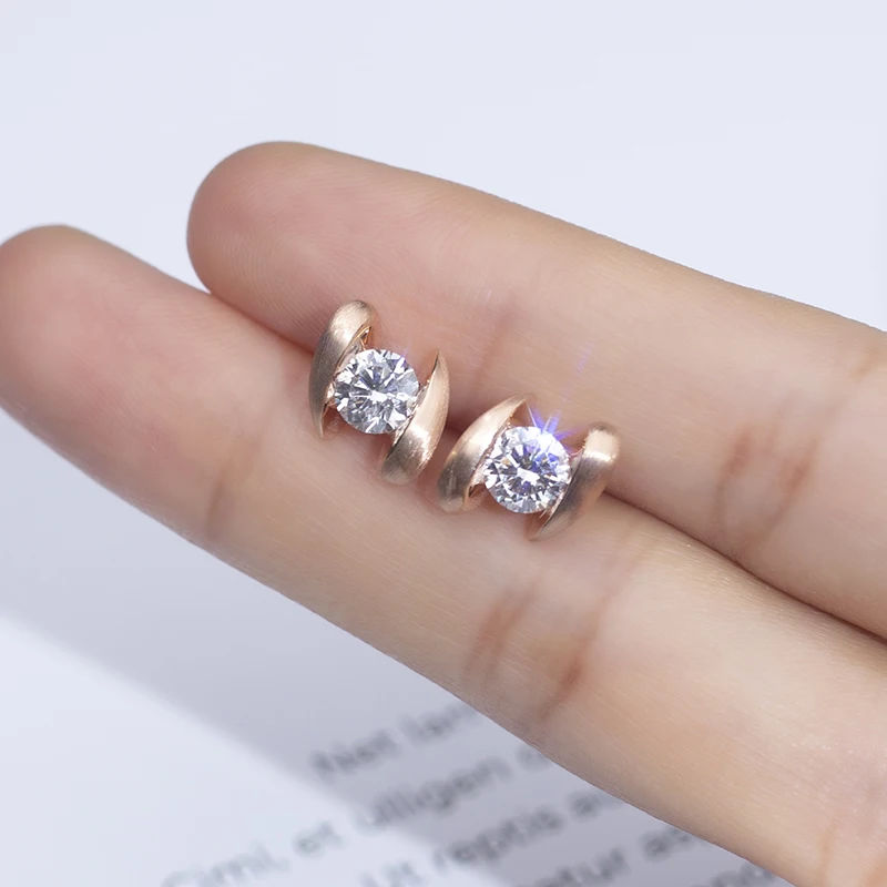 Messi Jewelry MSR-680 14K Rose Gold IGI 1 CTW  Lab Diamond Ear Studs with Satin Finish