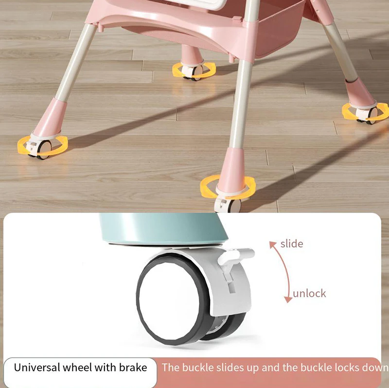 High Quality Baby Products Plastic Portable Folding Dinning Chair For Kids Feeding Cute Baby Rocking Chair With Universal Wheel
