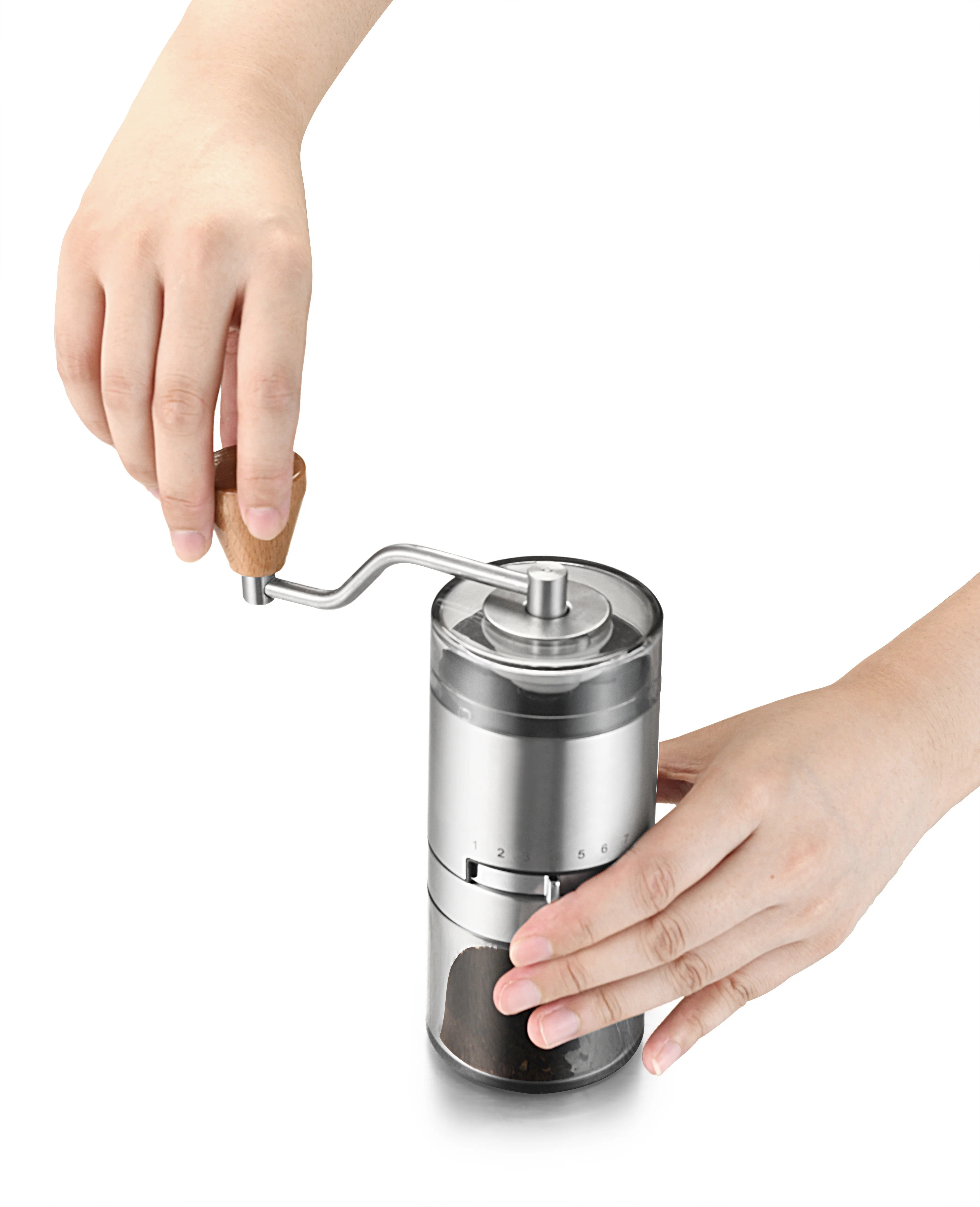 Manual Coffee Grinder, S/S Hand Coffee Grinder with Adjustable Conical S/S Burr, 7-level adjustable system