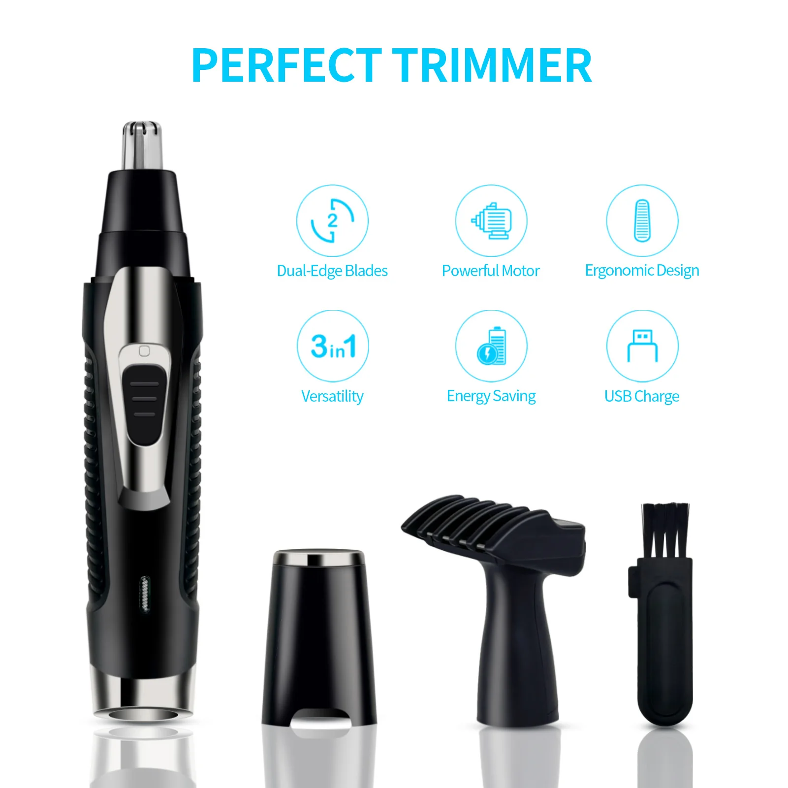 electric cordless rechargeable battery manual 2 3 4 in 1 ear and eyebrow nose hair trimmer with led light nose hair trimming set