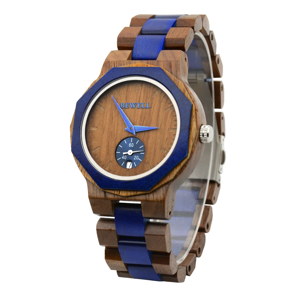 Blue Dyed Wood Watch Best Seller Black Walnut Wooden Dial Watch New Arrival Factory Watch with Your Brand